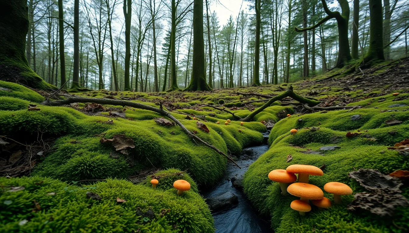 Mossy Forest Floor with a Winding Creek