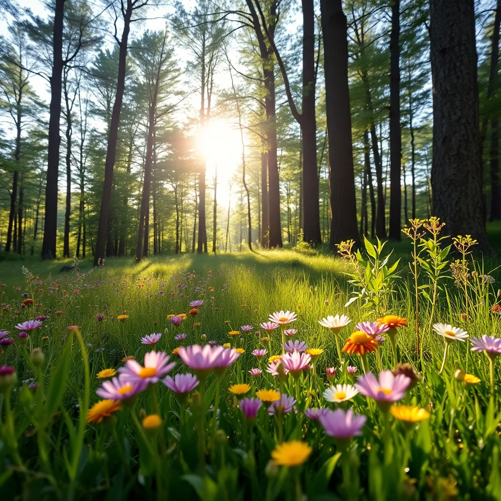 Lush Wildflower Meadow in Forest