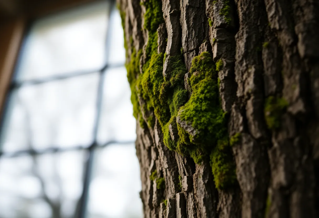Textured Tree Bark and Moss in Forest