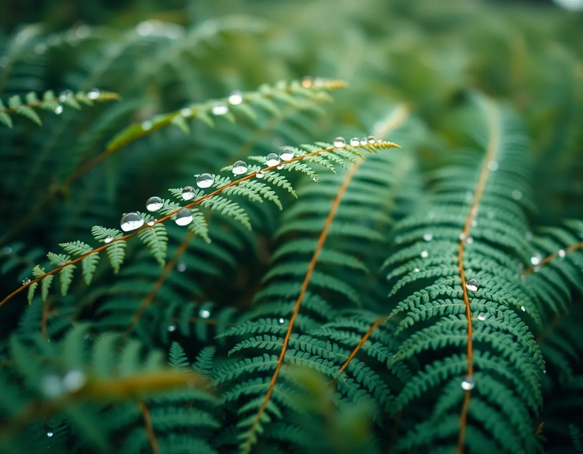 Dewy Ferns in Overcast Forest