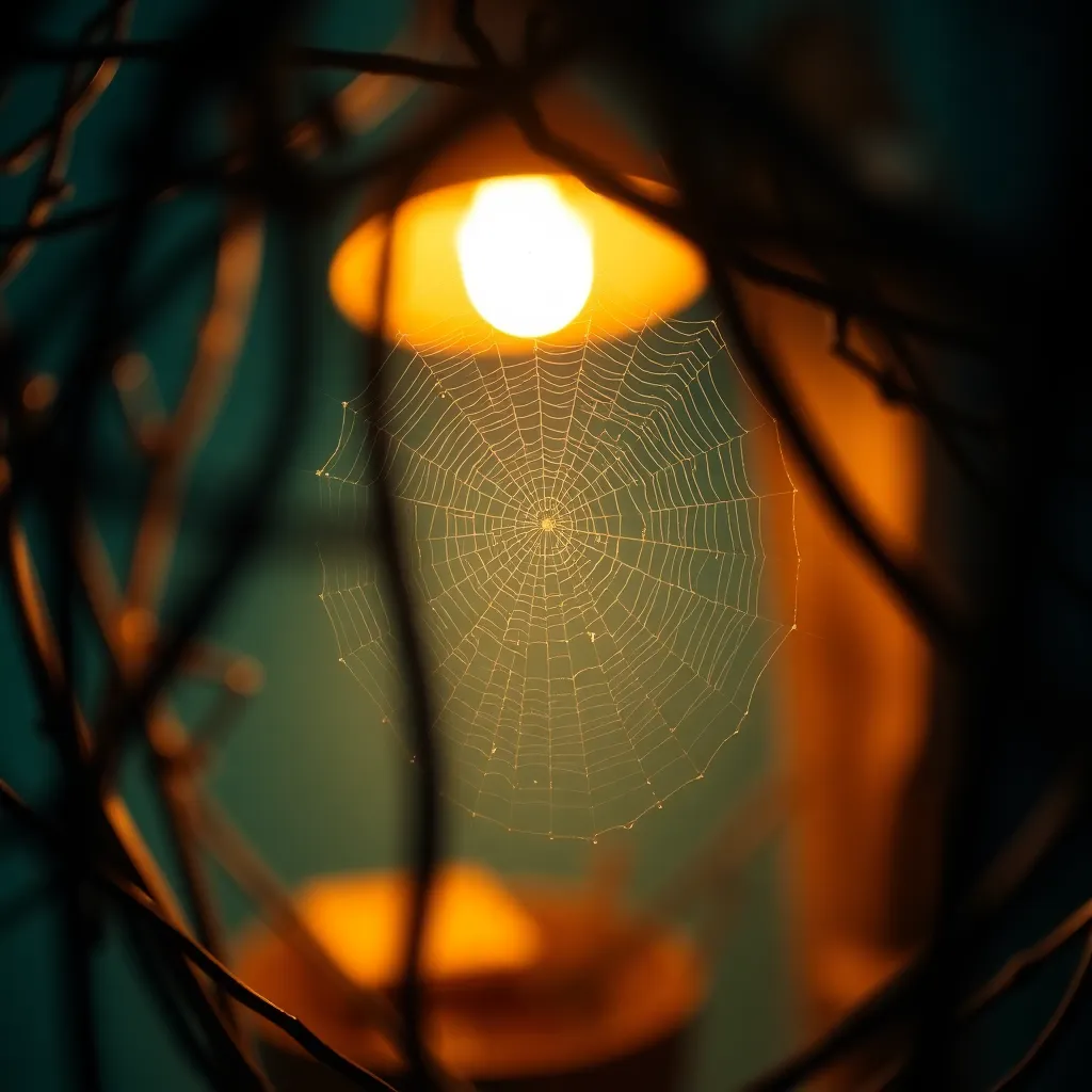Dewy Spider Webs in Forest