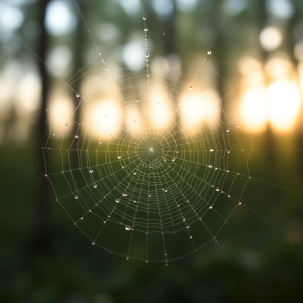 Dewy Spider Web in Forest