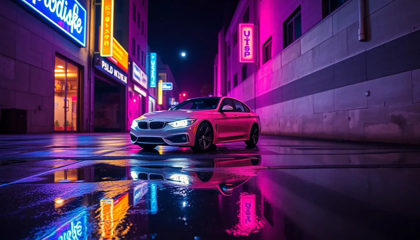 F1 Car Reflected in Urban Night Scene