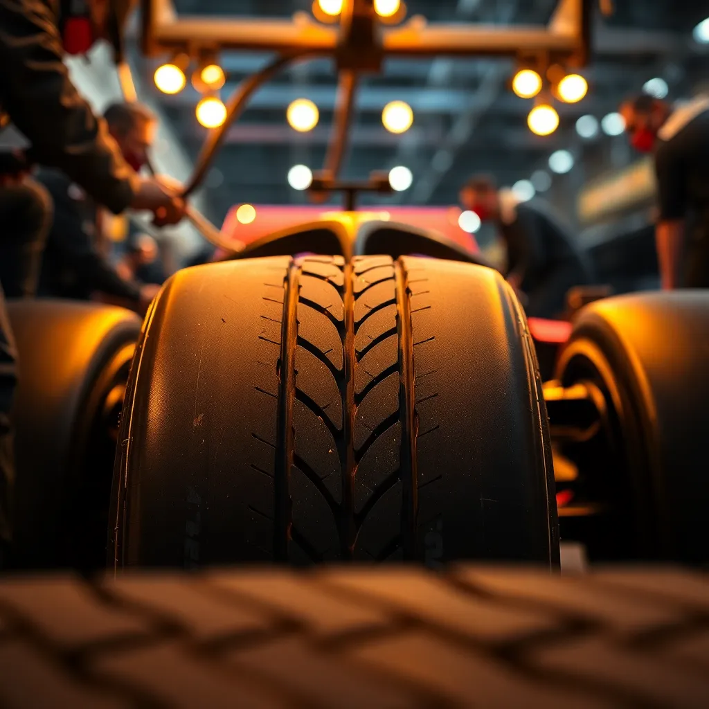 Close-Up of a Formula 1 Tire at Pit Stop