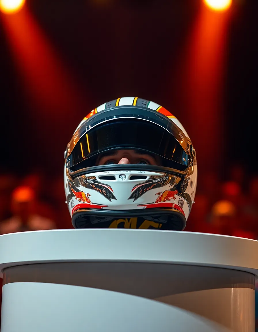 Driver’s Helmet on Podium Celebration