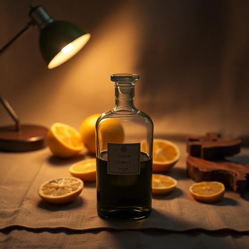 Vintage Perfume Still Life with Citrus