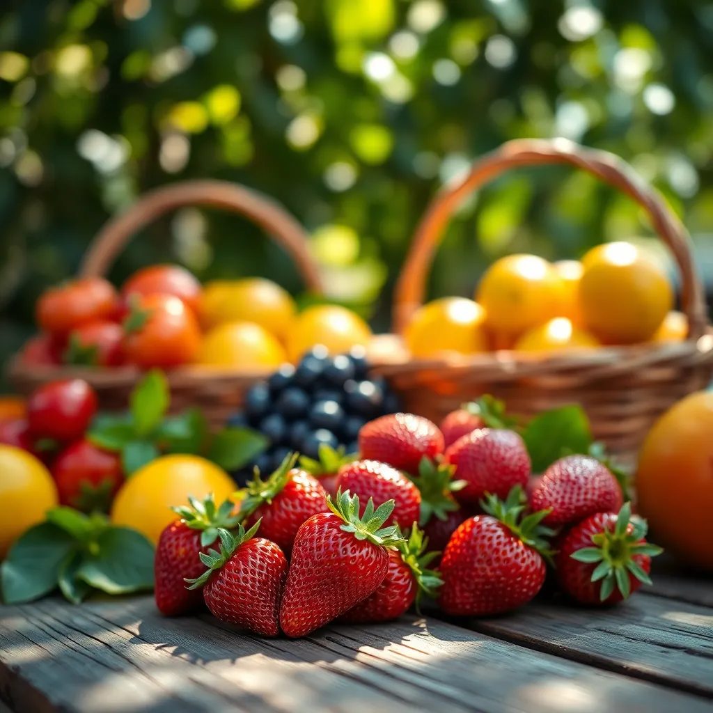 Vibrant Fresh Fruits on Wooden Table