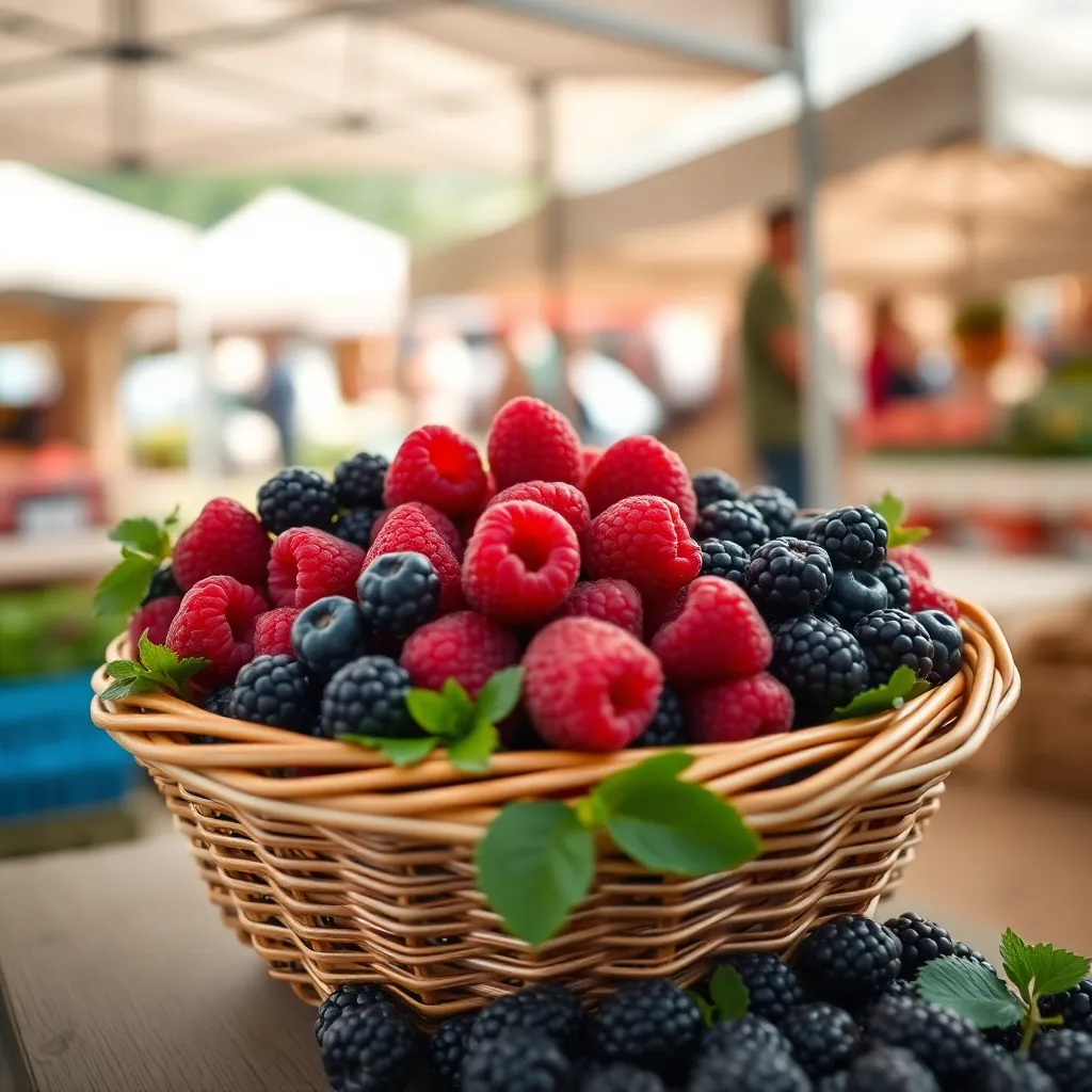 Vibrant Berries in Farmers' Market Basket
