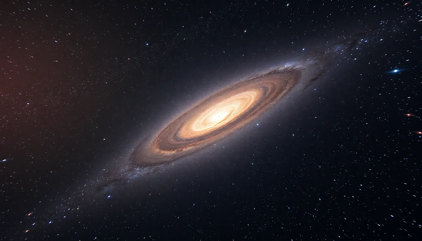 This expansive image captures a panoramic view of a galaxy cluster set against the backdrop of deep space. Soft ambient light from nearby galaxies bathes the scene in a subtle glow, while a hyperfocal depth of field keeps all elements in sharp focus, emphasizing the immense scale of the cosmos. Muted tones create a serene atmosphere, and the leading lines of galaxies guide the viewer's gaze toward the clustered center, highlighting the beauty and complexity of the universe.