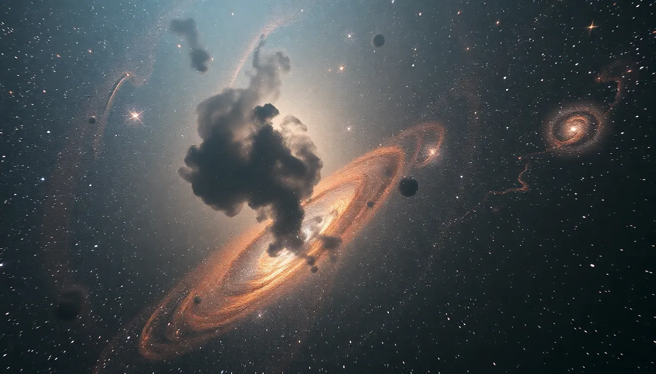 This mesmerizing image captures a galaxy cluster, showcasing the intricate connection between numerous galaxies intertwined with cosmic dust. The soft daylight highlights the natural colors of the galaxies, creating a serene and harmonious visual experience. The composition reflects the vastness of the universe, inviting the viewer to explore the delicate beauty of cosmic formations. This image is perfect for evoking feelings of wonder about our universe's complexity.