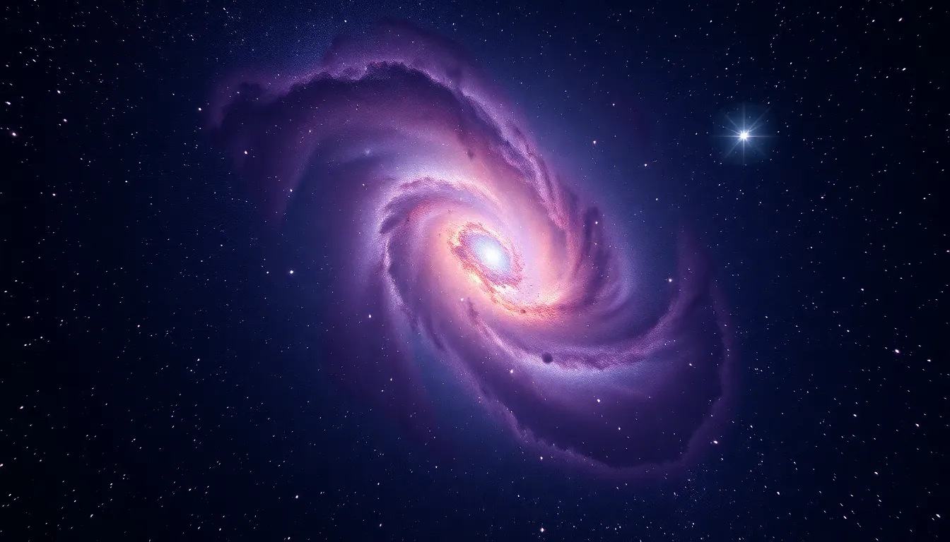 Distant Galaxy with Shimmering Stars This breathtaking image captures the grandeur of a distant galaxy, where shimmering star formations contrast beautifully against the dark cosmos. Enhanced by a soft, dappled sunlight effect, the natural muted tones speak to the mysteries of space. Achieved at a hyperfocal distance, every element remains in sharp focus, adding to the overall clarity and depth of the scene. The leading lines from the star trails elegantly guide the viewer towards the galaxy, resulting in a captivating composition.