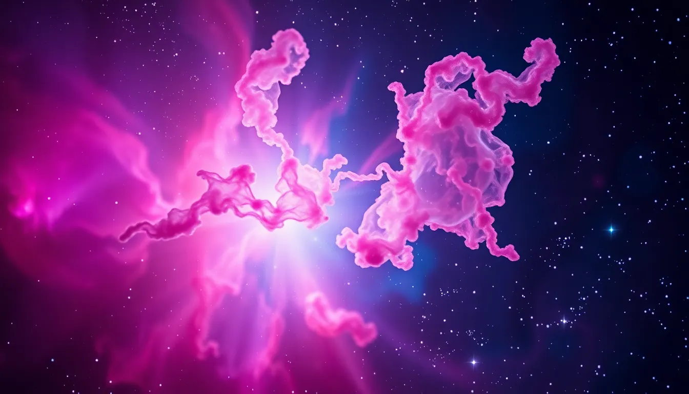 Close-Up of Colorful Nebula This vibrant close-up image captures a nebula acting as a galactic nursery, filled with intricate tendrils of colorful gas and dust illuminated by surrounding stars. The soft, diffused lighting creates a dreamy atmosphere, while the vibrant palette of pinks, purples, and deep blues breathes life into the cosmic scene. A shallow depth of field emphasizes the textures of the gas, bringing out fine details against an abstract background of stars. The centered composition allows the viewer to explore the beautiful complexity of this celestial marvel, revealing the wondrous processes of star formation.