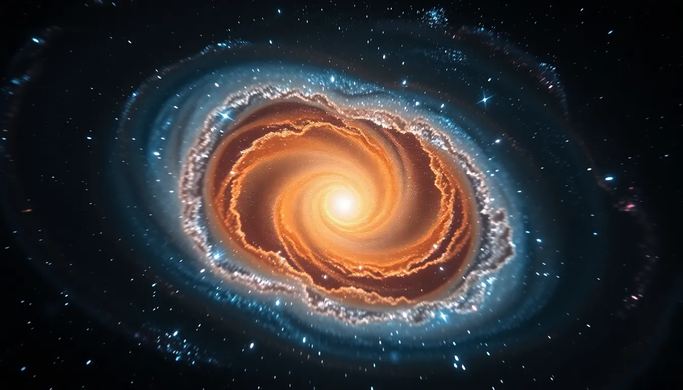 This captivating close-up image reveals the core of a galaxy, where bright stars and swirling gas clouds create an otherworldly spectacle. The natural light reflecting off the cosmic dust contributes to a dreamy atmosphere. With a focus on the galaxy's core, the subtle textures and colors create a delicate balance, inviting the viewer into the depths of this cosmic marvel.