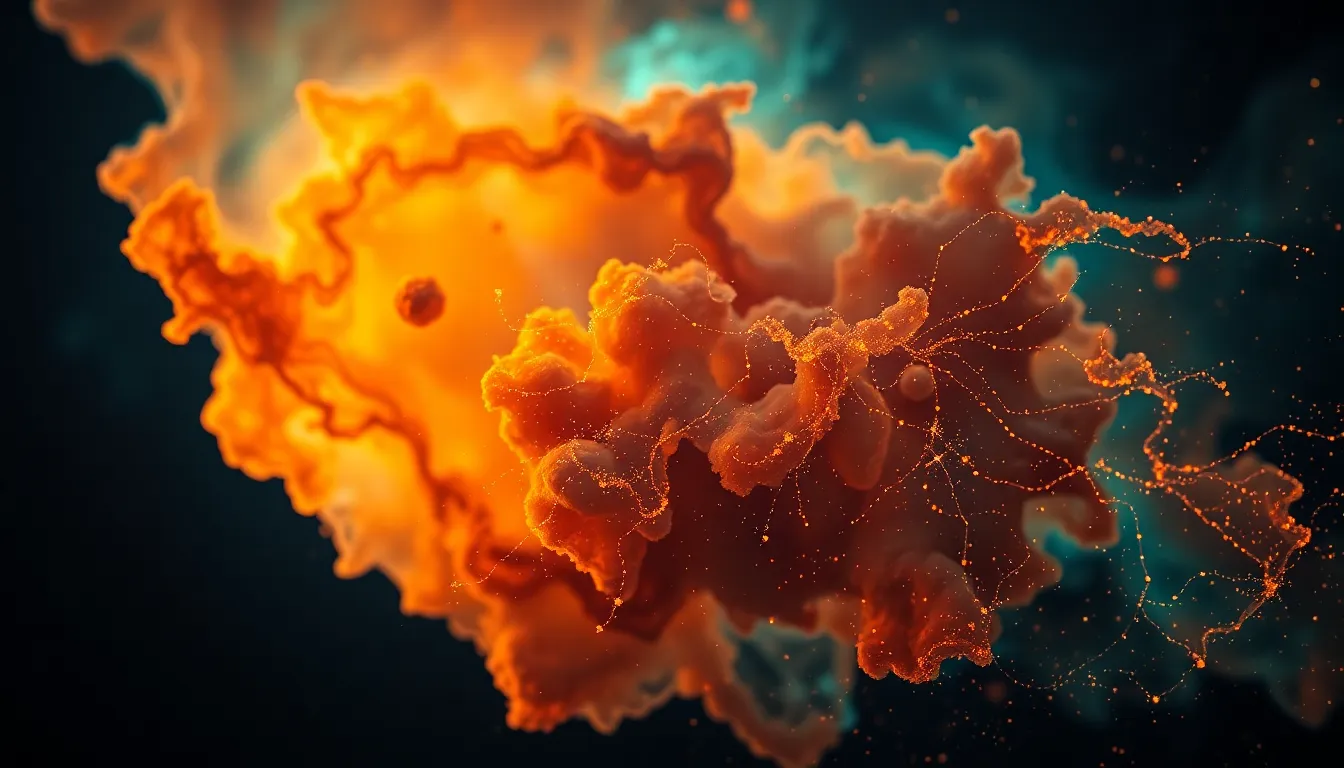 Close-Up of a Colorful Nebula This mesmerizing close-up image captures the intricate details of a nebula, swirling with vibrant colors of gases and stardust. The warm tungsten lighting evokes a sense of cosmic warmth, while the shallow depth of field isolates the delicate textures against a dark backdrop. A vivid cinematic color grading enhances the overall beauty of the scene, resulting in an enchanting composition that draws viewers into the heart of the nebula.