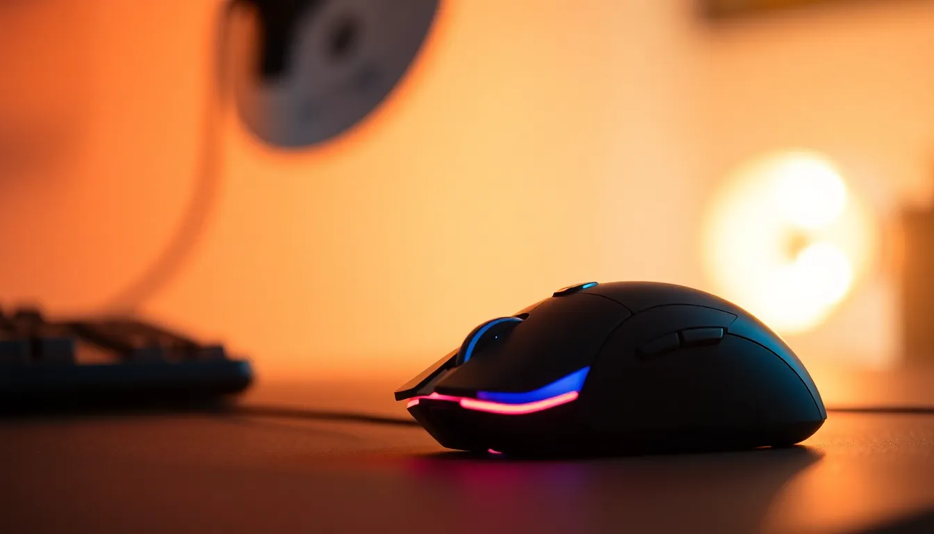 Gaming Mouse on Textured Surface with Dramatic Lighting