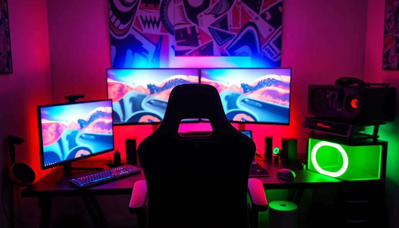 Vibrant Gaming Setup with Dual Monitors