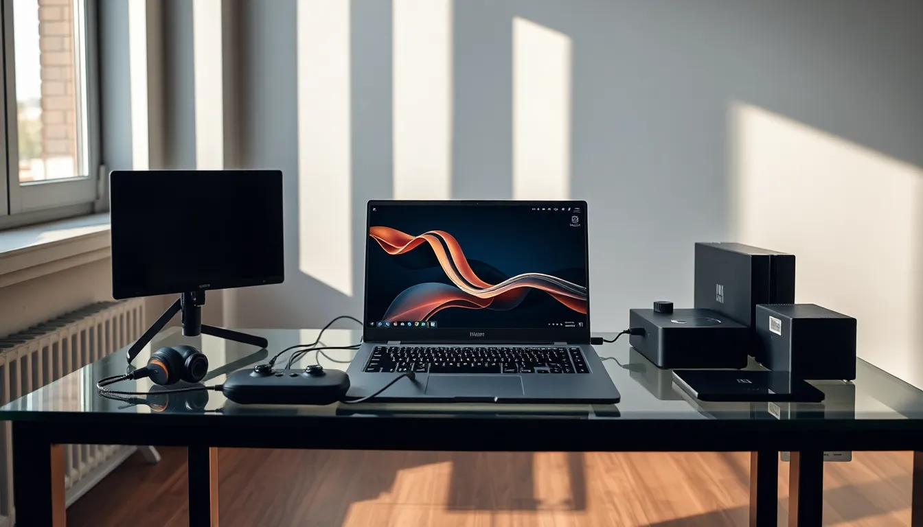 Modern Gaming Laptop on Glass Table