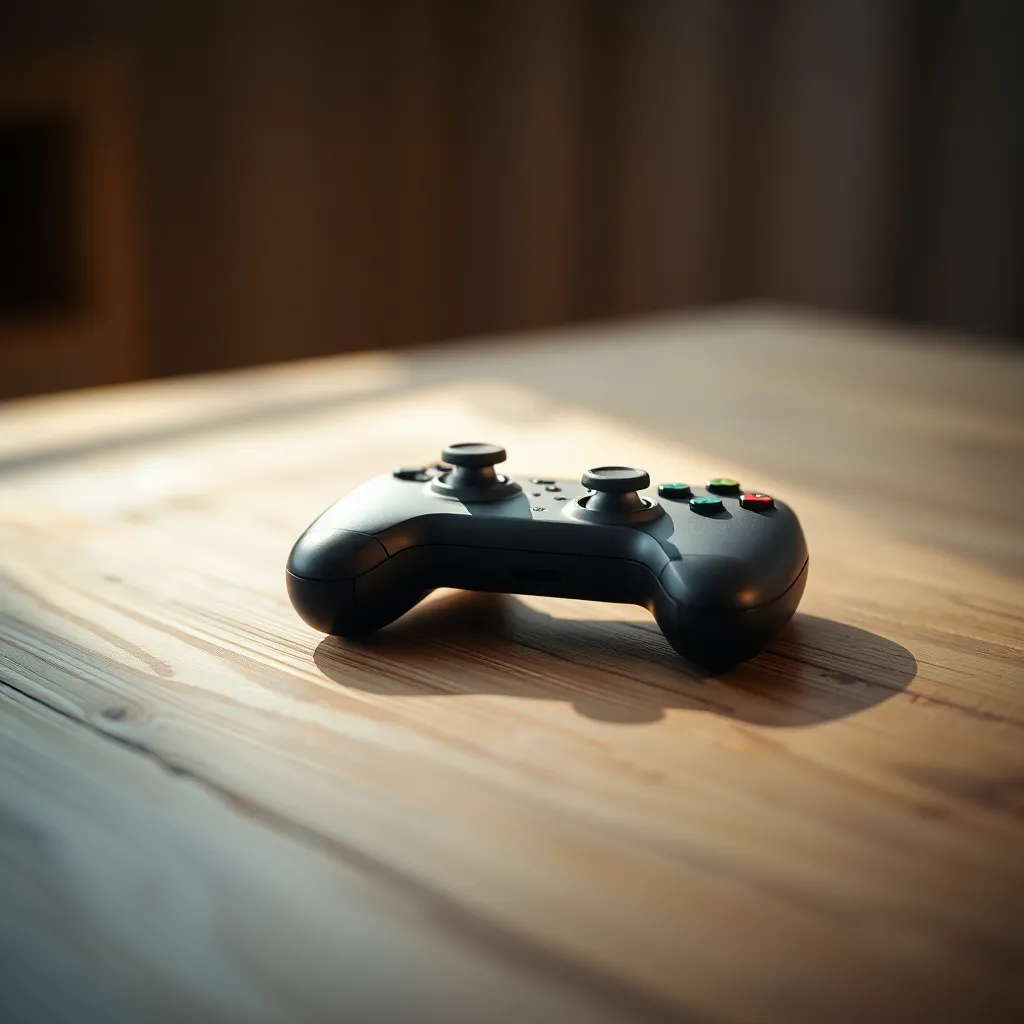 Close-Up of Gaming Controller on Wooden Table