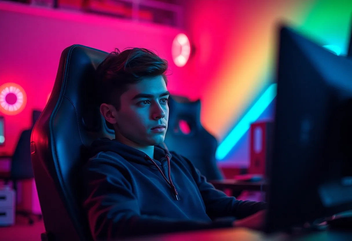 Gamer in Action with RGB Lighting