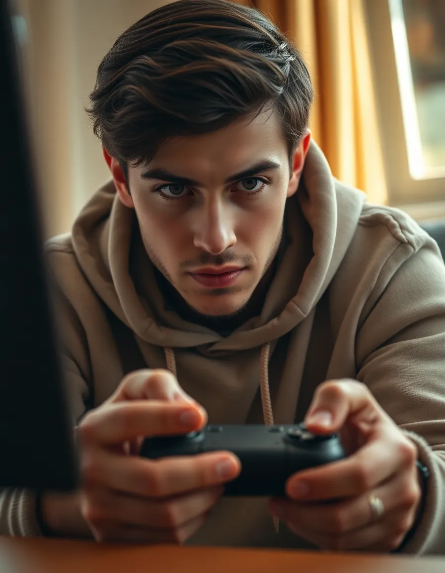 Gamer Focused on Console Gameplay