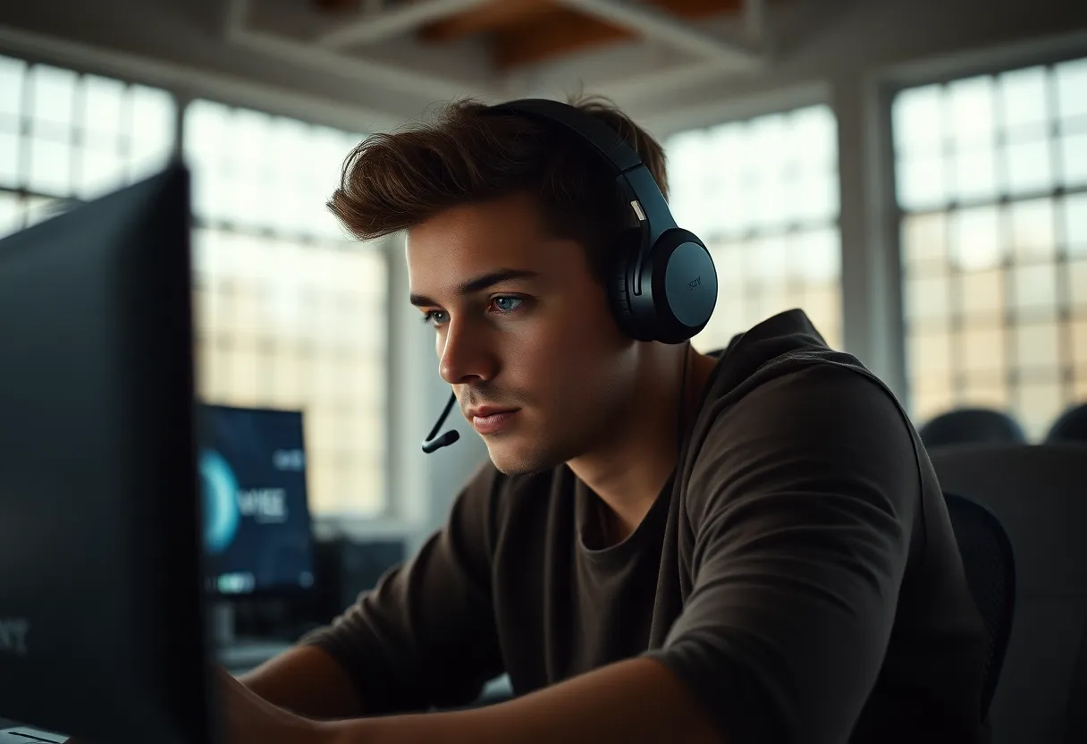 Gamer in Action with Soft Natural Light