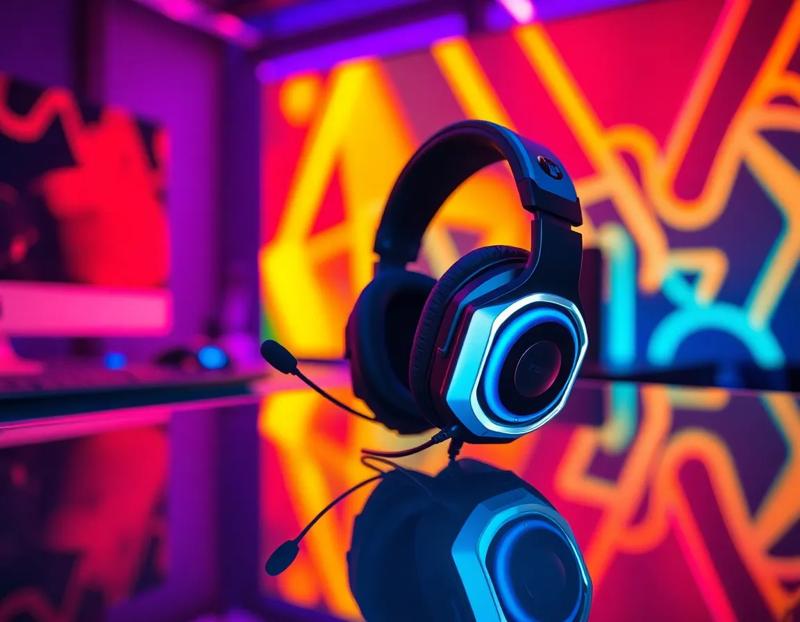 Futuristic Gaming Headset on Glass Surface