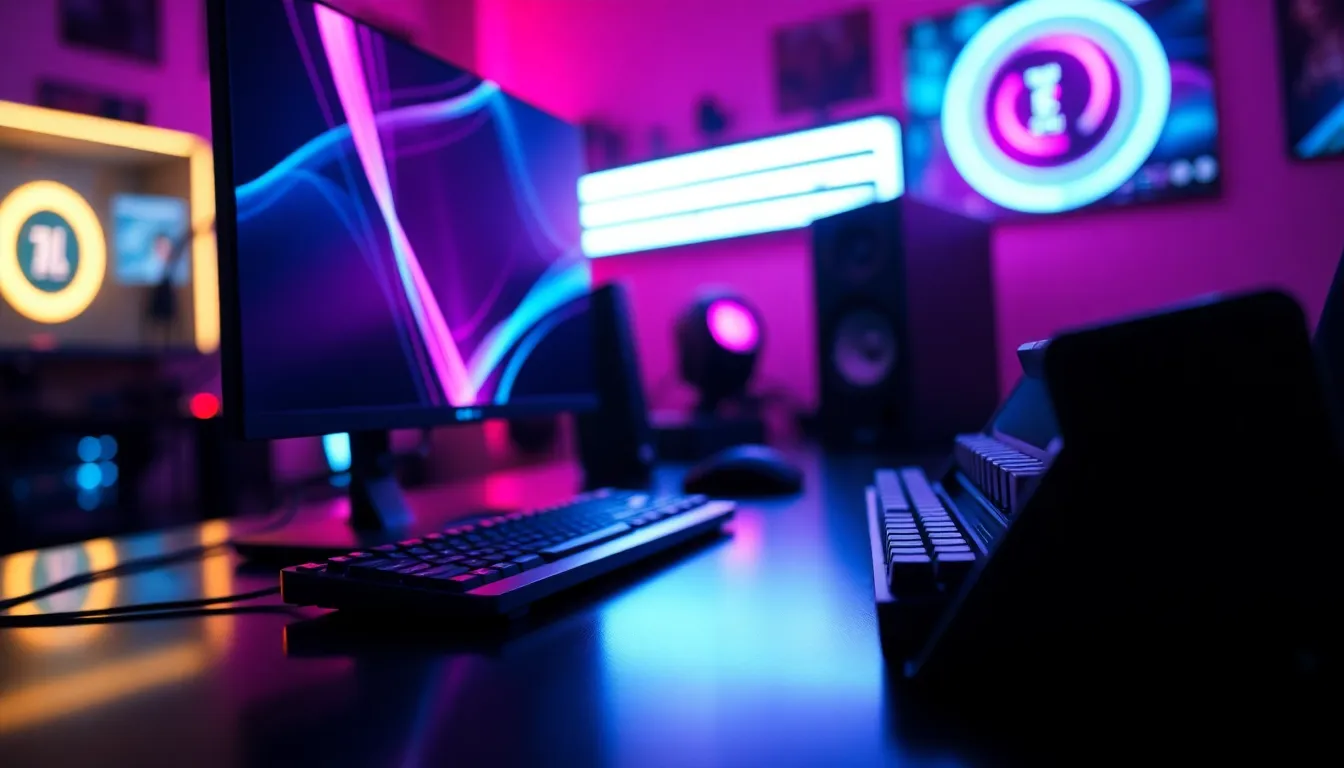 Futuristic Gaming Setup with Neon Lights