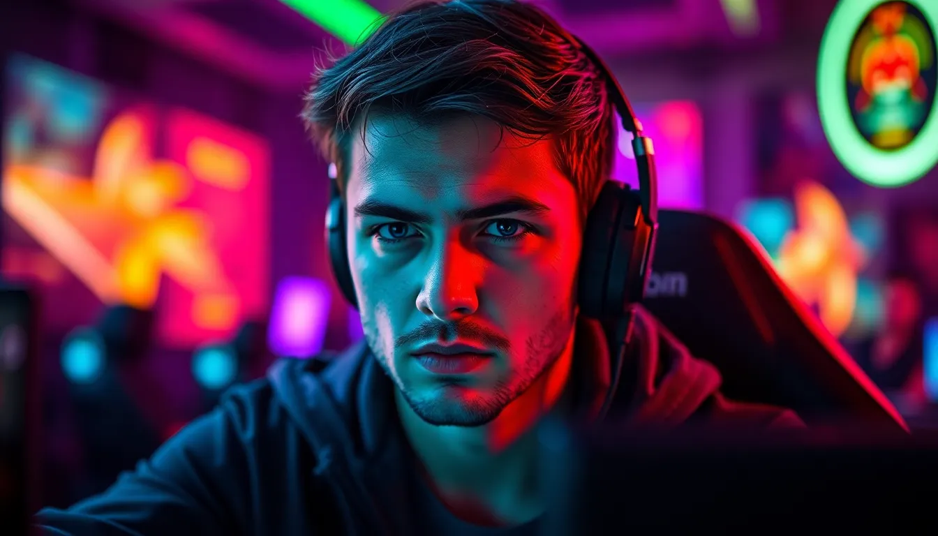 Intense Gamer in RGB Lighting