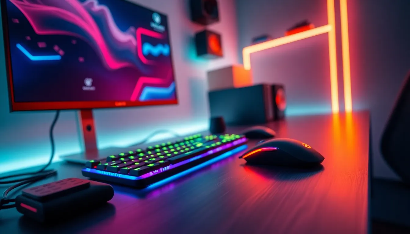 Futuristic Gaming Setup with Neon Lighting
