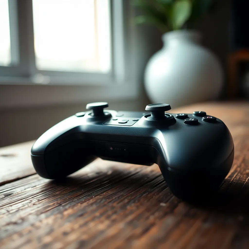 Close-Up of Gaming Controller on Wood