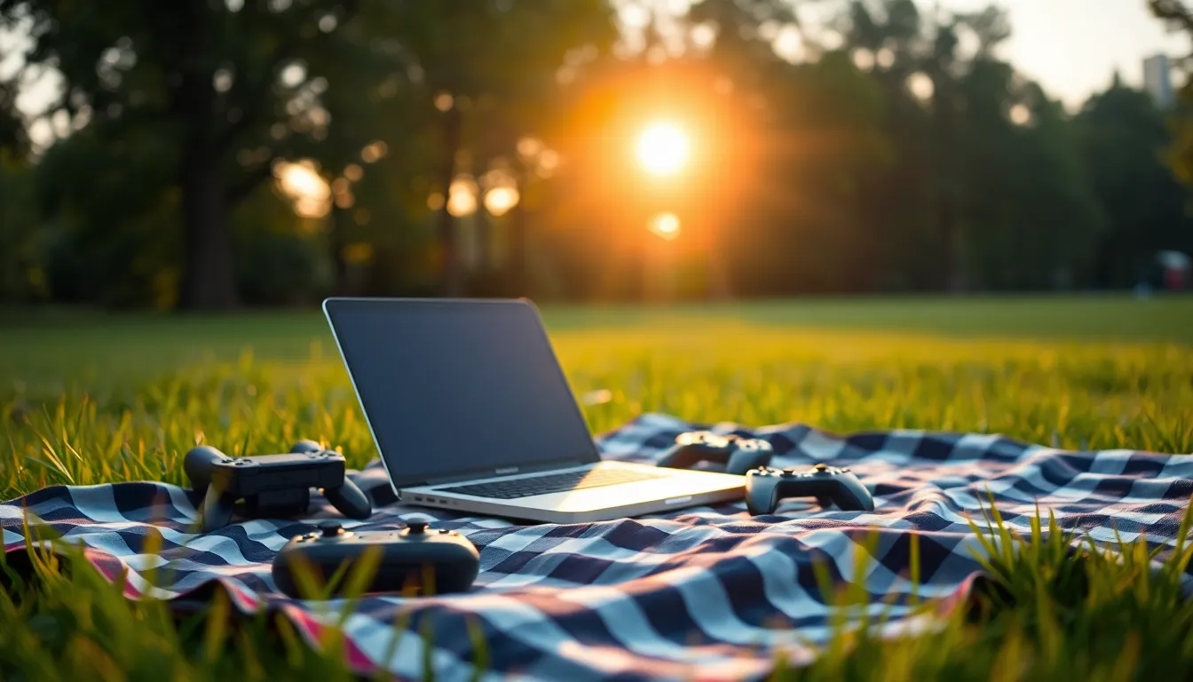 Outdoor Gaming Setup at Sunset