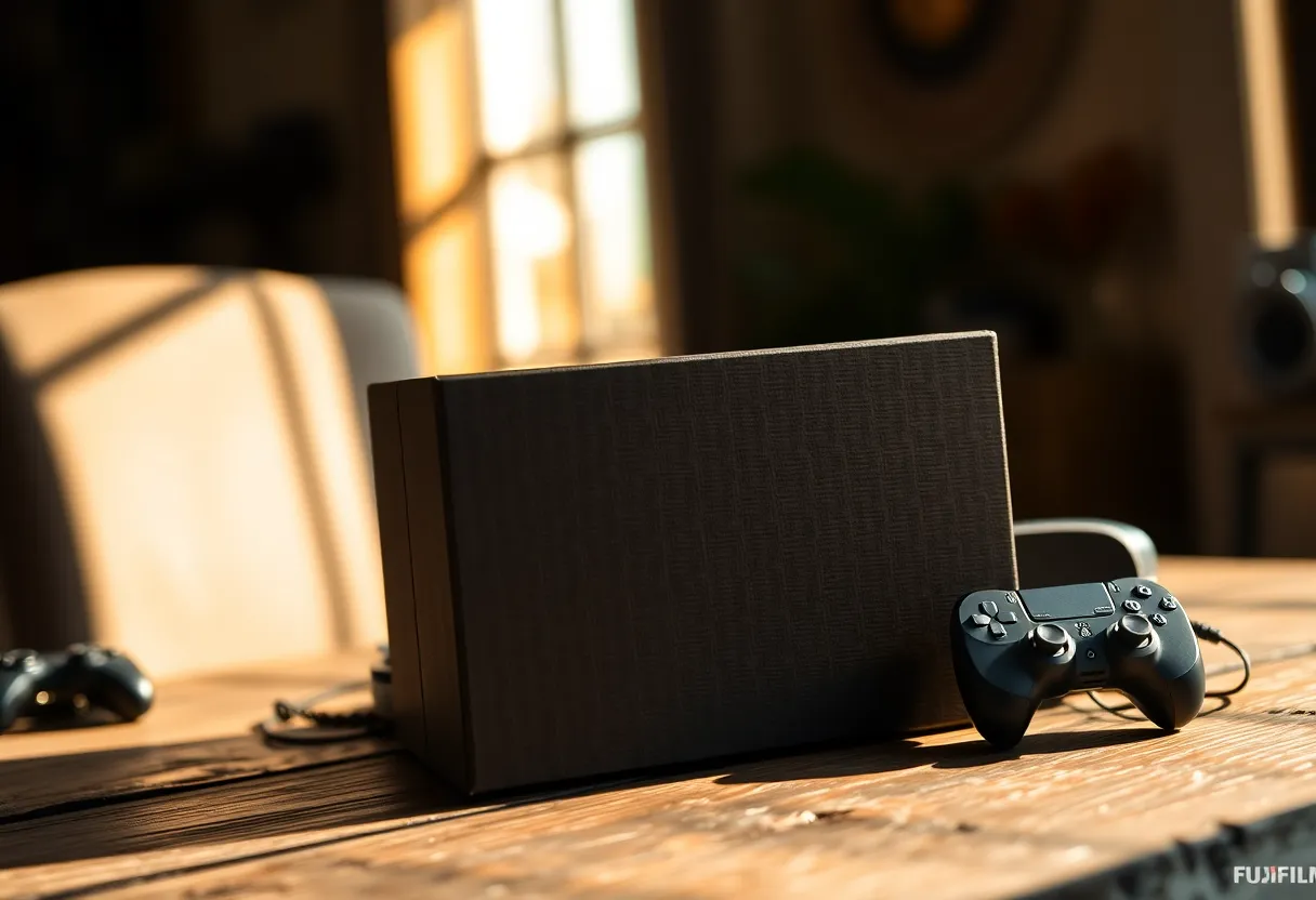 Collector’s Edition Video Game Box Set A luxurious collector's edition video game box set is artfully displayed on a rustic wooden table, bathed in soft natural light. The rich colors of the packaging are highlighted, showcasing exquisite details and craftsmanship. This close-up captures the essence of gaming as a cherished hobby, with the textured box and additional accessories surrounding it. The shallow depth of field and thoughtful composition draw attention to the box set, making it a perfect representation of gaming culture's passion and artistry.