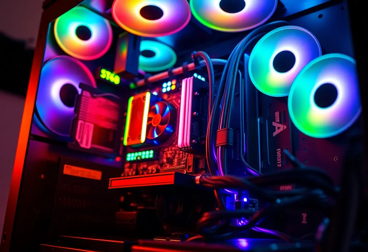 Close-Up of a Custom Gaming PC with RGB Components