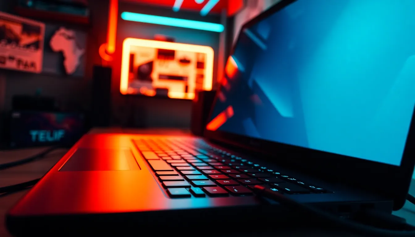 High-Tech Gaming Laptop Under Neon Lights