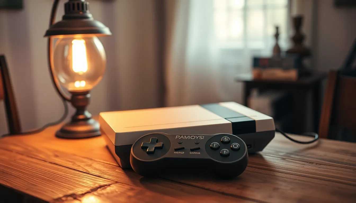 Close-Up of Retro Gaming Console on Wooden Table