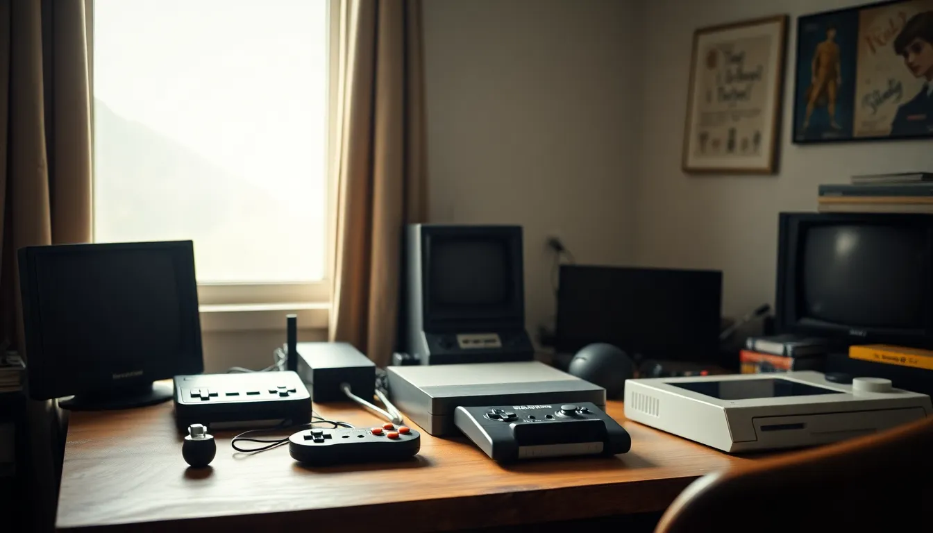Vintage Gaming Desk with Retro Games