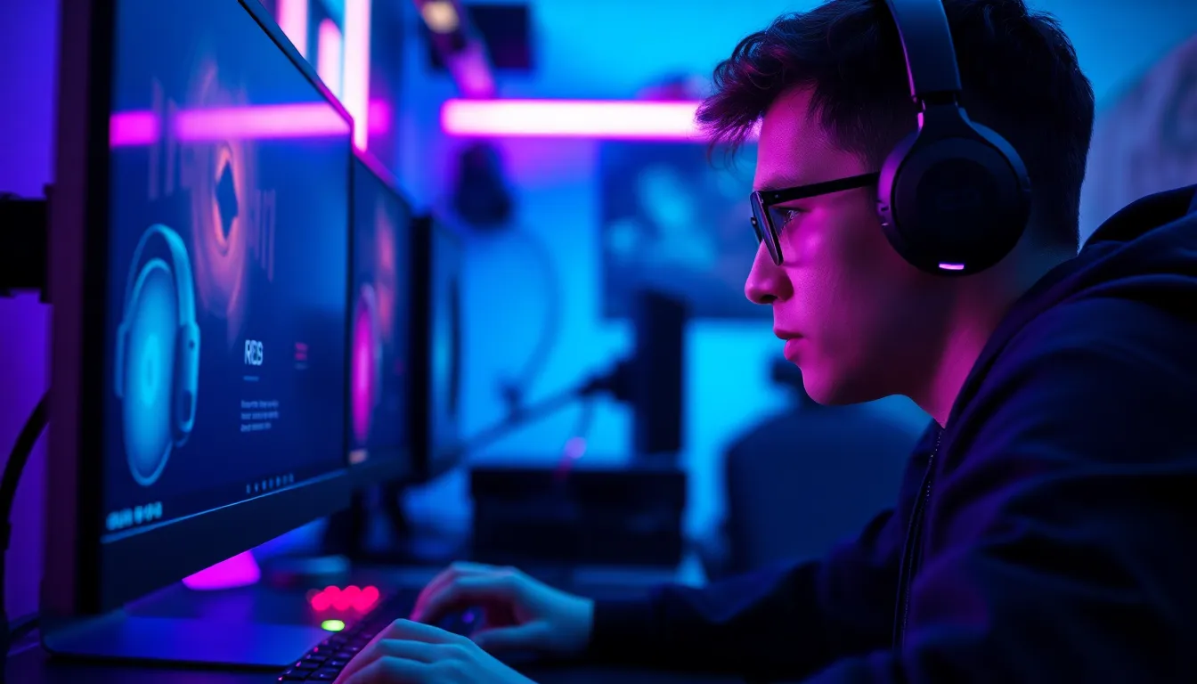 Gamer Immersed in Neon Setup
