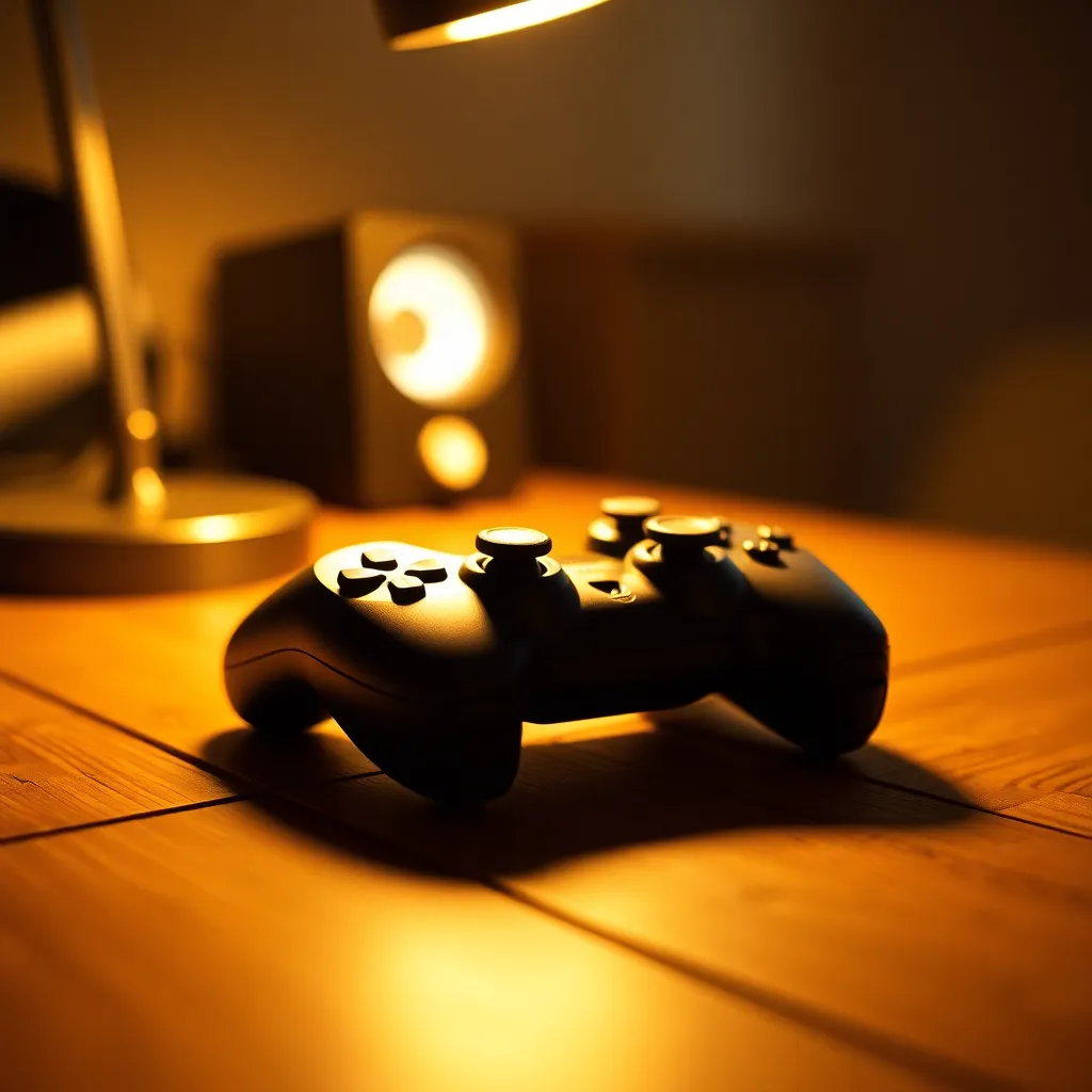 Close-Up of Gaming Controller on Wooden Table