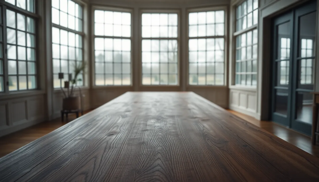 This image features a rustic garden table adorned with colorful wildflowers against a backdrop of lush greenery. The soft diffused light creates a serene and inviting atmosphere, highlighting the intricate details of the table's weathered wood. The shallow depth of field adds to the focus on the flowers, blurring the background into a soft green bokeh. Perfect for illustrating outdoor living and gardening themes.