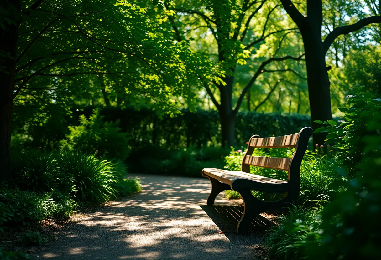 Wooden Garden Bench Under Canopy