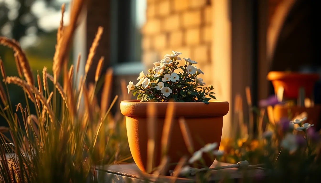Cozy Terracotta Pot with Blooms in Firelight