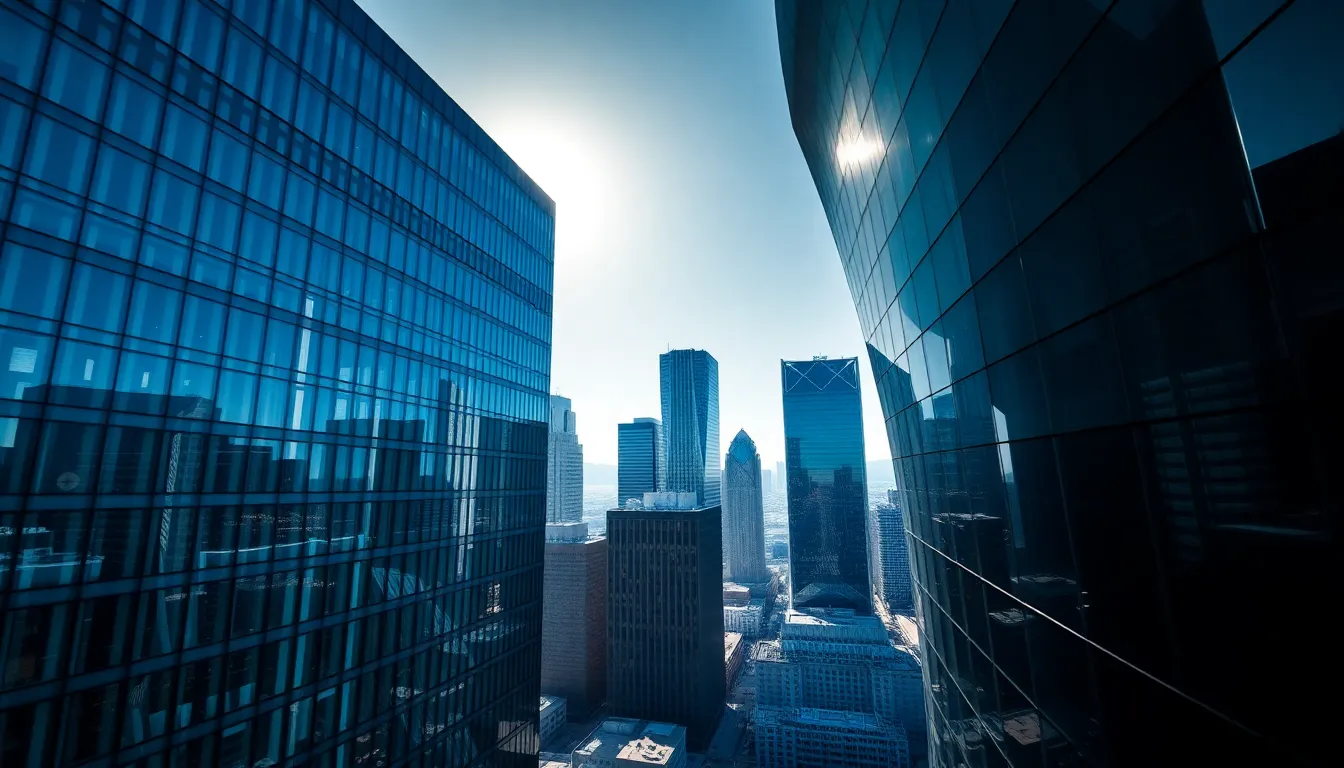 Modern City Skyline with Geometric Buildings