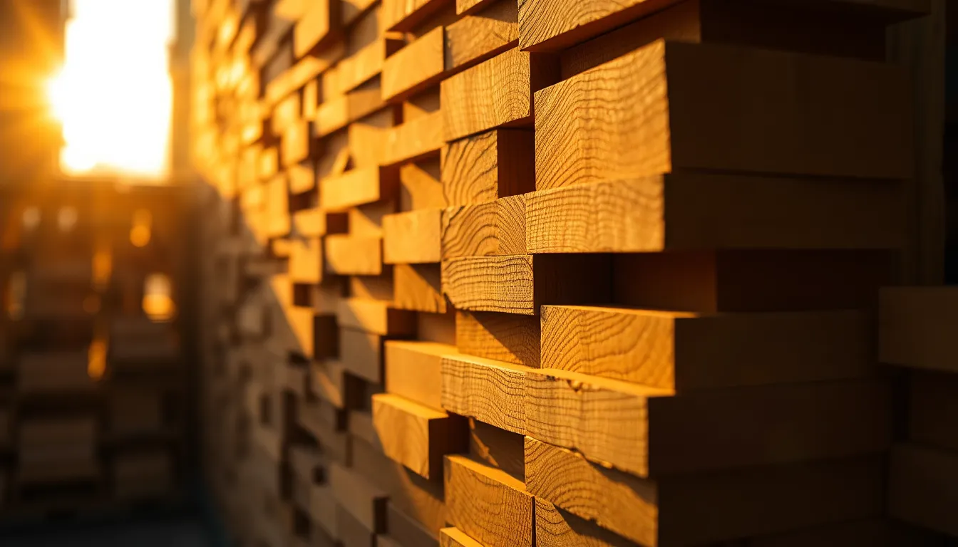 Natural Wooden Geometric Blocks This image showcases a beautifully arranged stack of geometric wooden blocks, illuminated by the warm light of the golden hour. The interplay of light and shadow accentuates the rich textures of the wood grain, creating a sense of warmth and depth. The dynamic diagonal composition invites the viewer to explore each layer, while the overall color palette enhances the natural aesthetic.