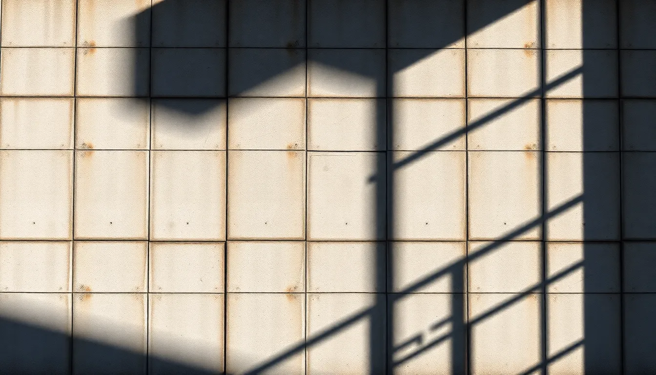 Geometric Concrete Wall Texture This striking image features a weathered concrete wall adorned with a complex grid pattern, captured under the harsh light of midday. The strong shadows created by the geometric design enhance the gritty texture of the concrete, highlighting years of exposure to the elements. Hints of rusted orange contrast beautifully with the neutral gray tones, adding visual interest. This composition employs leading lines that guide the viewer’s gaze across the structured surface, making it an ideal choice for architecture and urban design enthusiasts.