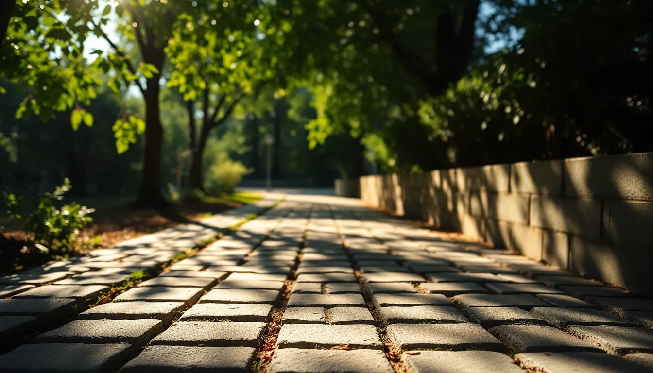 Stone Pathway with Geometric Patterns This image captures the serene beauty of a stone pathway, adorned with intricate geometric patterns, illuminated by dappled sunlight. The earthy tones and soft greens evoke a sense of tranquility, while the shadows created by the foliage add depth and interest. Shallow depth of field accentuates the texture of the stones, drawing the viewer's eye along the pathway, inviting exploration.