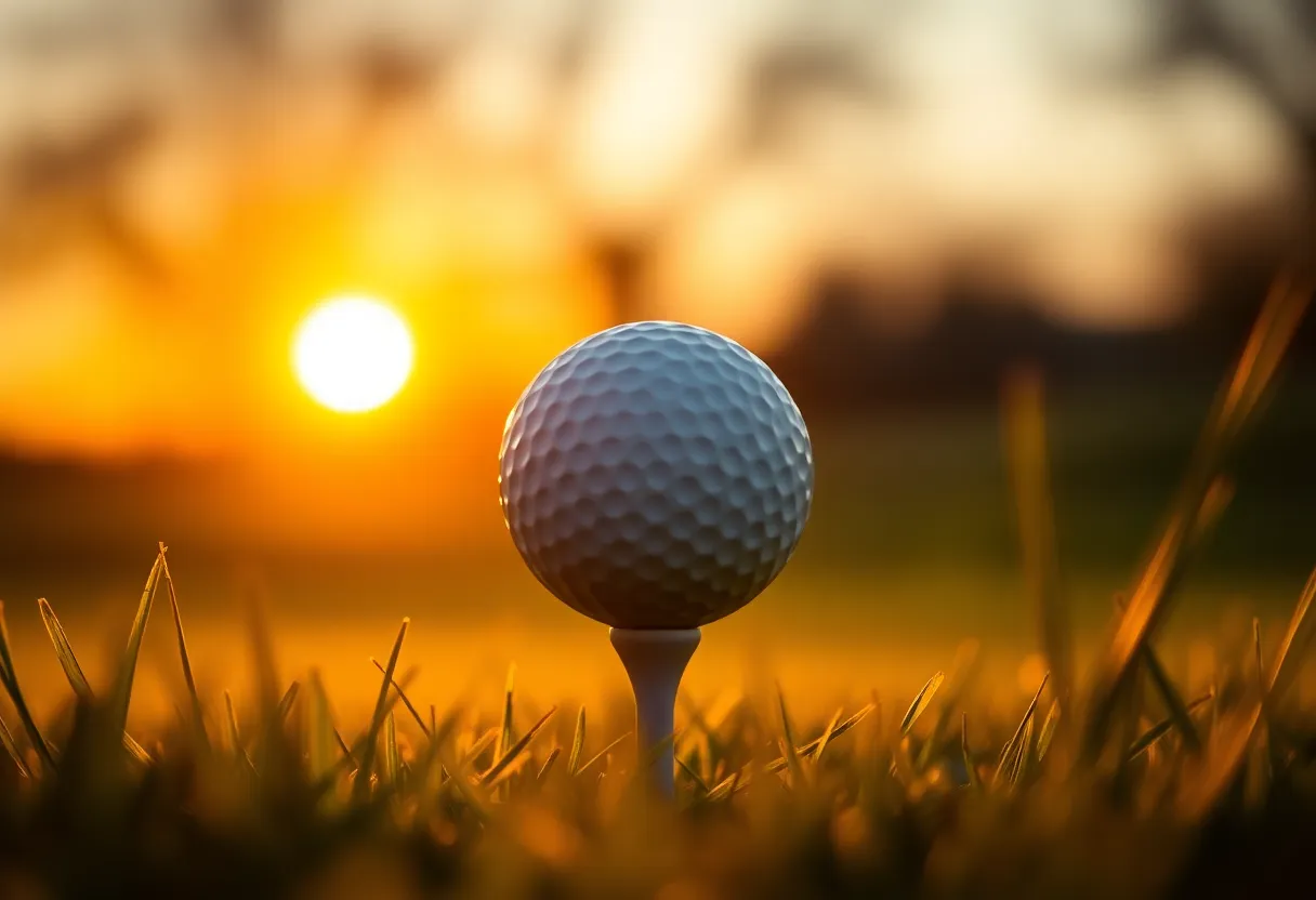 Golf Ball Teed at Sunset