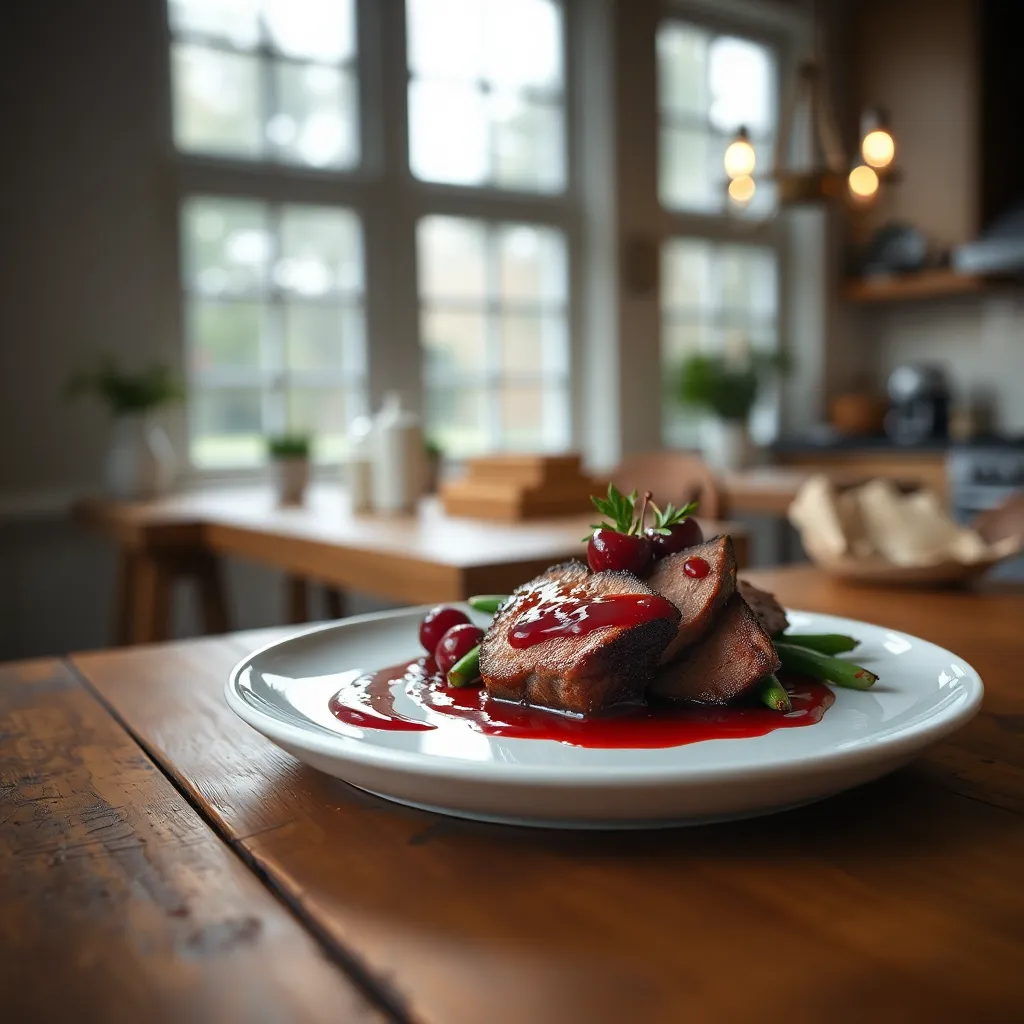 Plated Gourmet Duck Breast with Cherry Reduction