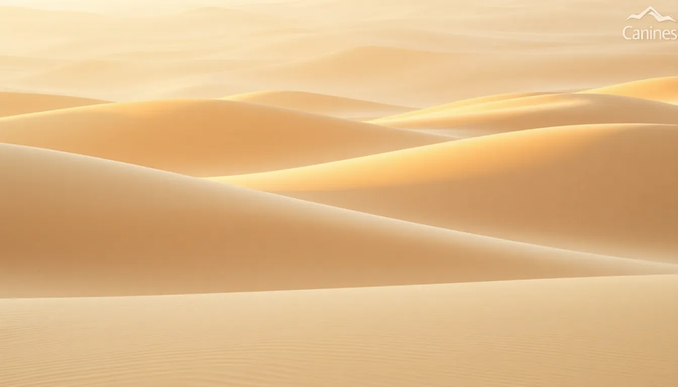 Immerse yourself in the serene beauty of sand dunes at sunrise, where soft gradients of beige and golden hues create a tranquil landscape. Natural lighting enhances the gentle curves, highlighting the textures of the sand. With a hyperfocal depth of field, every detail from the foreground to the horizon is in sharp focus, inviting viewers to explore the scene. The composition's use of leading lines guides the eye, allowing for a visual journey through this breathtaking natural setting.