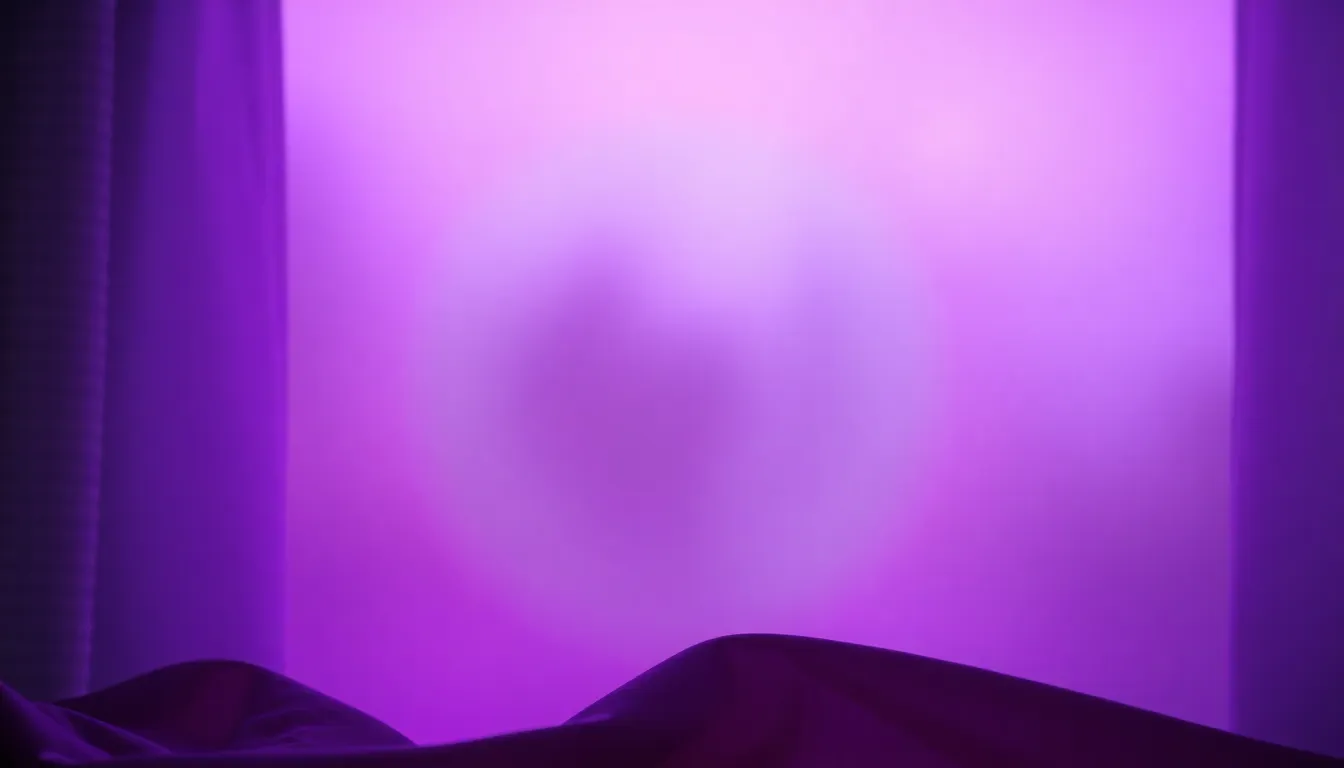 This visually captivating image features a circular swirl of soft gradient colors, transitioning seamlessly from deep purples to gentle pinks. Captured with diffused daylight, the composition invites the viewer to experience tranquility and harmony. The shallow depth of field enhances the dreamy atmosphere, while the textures of glass and fabric add tactile quality, making it perfect for abstract art applications.