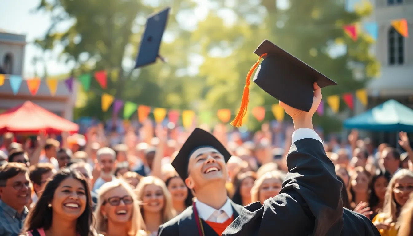 Graduate Throwing Cap in Celebration